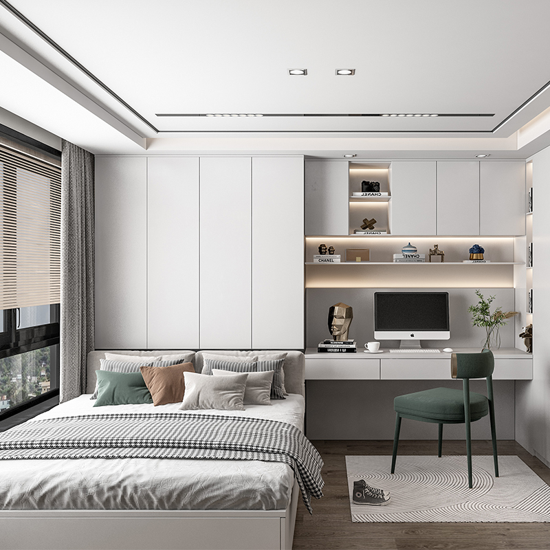 現代簡約小臥室榻榻米定制整體書柜踏踏米床組合衣柜一體